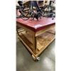Image 1 : RED VINYL COVERED TOP LARGE MOBILE WOODEN WORK TABLE - APPROX. 8FT X 4FT X 3FT HIGH