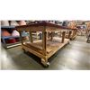 Image 2 : RED VINYL COVERED TOP LARGE MOBILE WOODEN WORK TABLE - APPROX. 8FT X 4FT X 3FT HIGH