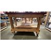 Image 3 : RED VINYL COVERED TOP LARGE MOBILE WOODEN WORK TABLE - APPROX. 8FT X 4FT X 3FT HIGH