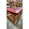 Image 1 : RED VINYL COVERED TOP LARGE MOBILE WOODEN WORK TABLE - APPROX. 8FT X 4FT X 3FT HIGH