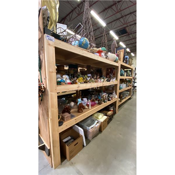 GROUP OF 4 WOODEN SHELVING UNITS - EACH UNIT MEASURES APPROX. 8FT X 2FT X 6FT HIGH