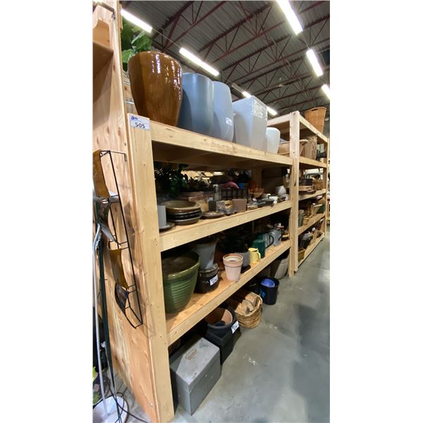 GROUP OF 4 WOODEN SHELVING UNITS - EACH UNIT MEASURES APPROX. 8FT X 2FT X 6FT HIGH