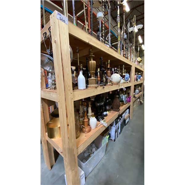 GROUP OF 4 WOODEN SHELVING UNITS - EACH UNIT MEASURES APPROX. 8FT X 2FT X 6FT HIGH