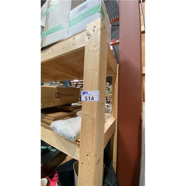 GROUP OF 4 LARGE WOODEN SHELVING UNITS - APPROX. 8FT X 2FT X 8FT HIGH