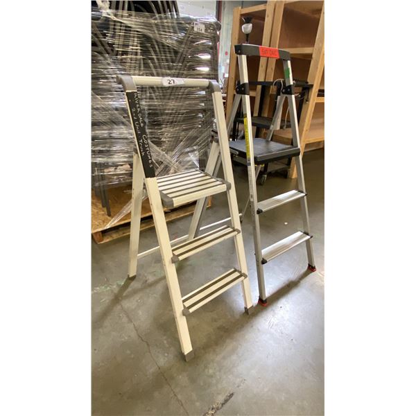 2 SMALL ALUMINIUM FRAMED FOLDING STEP LADDERS -