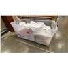 Image 1 : GROUP OF 6 PLASTIC STORAGE BIN OF WHITE DROP CLOTHS
