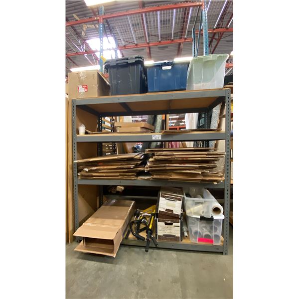 GREY METAL ROLLING 4 TIER RACK AND CONTENTS - ASSORTED PACKING/SHIPPING SUPPLIES