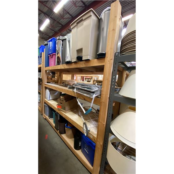 4 SHELVES OF MOSTLY SMALL TRASH BINS AND MISCELLANEOUS HOUSEHOLD ITEMS