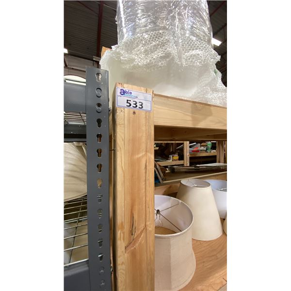 GROUP OF 4 WOODEN SHELVING UNITS - EACH UNIT MEASURES APPROX. 8FT X 2FT X 6FT HIGH