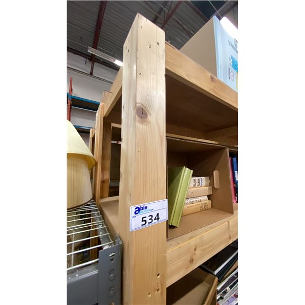 GROUP OF 4 WOODEN SHELVING UNITS - EACH UNIT MEASURES APPROX. 8FT X 2FT X 6FT HIGH