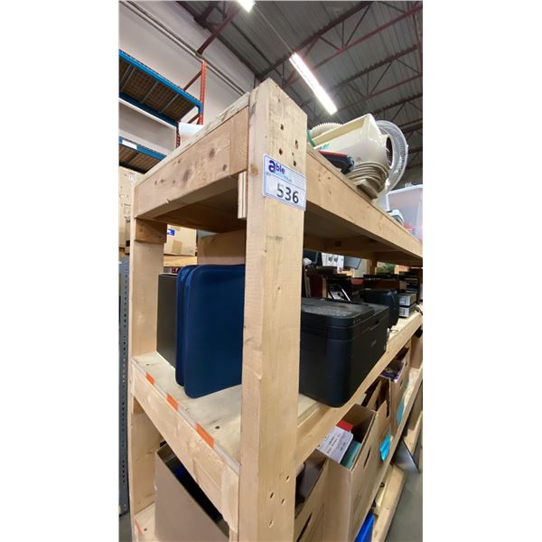2 WOODEN SHELVING UNITS - EACH UNIT MEASURES APPROX. 8FT X 2FT X 6FT HIGH