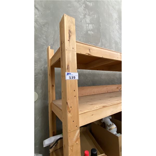 WOODEN 4 TIER SHELVING UNIT - APPROX. 10FT X 2FT X 8FT HIGH *CONTENTS NOT INCLUDED*