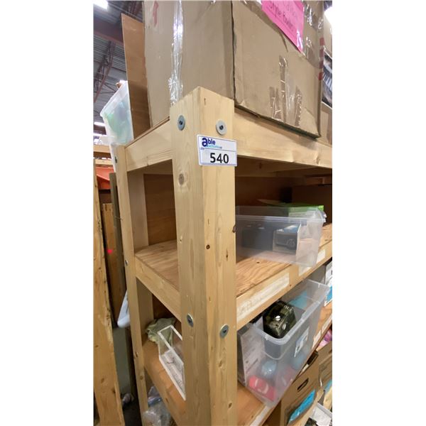 MOBILE WOODEN 5 TIER SHELVING UNIT - APPROX. 8FT X 2FT X 6 1/2FT HIGH *CONTENTS NOT INCLUDED*