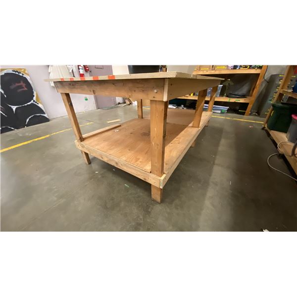 LARGE WOODEN 2 TIER WORK TABLE - APPROX. 8FT X 4FT X 3FT HIGH