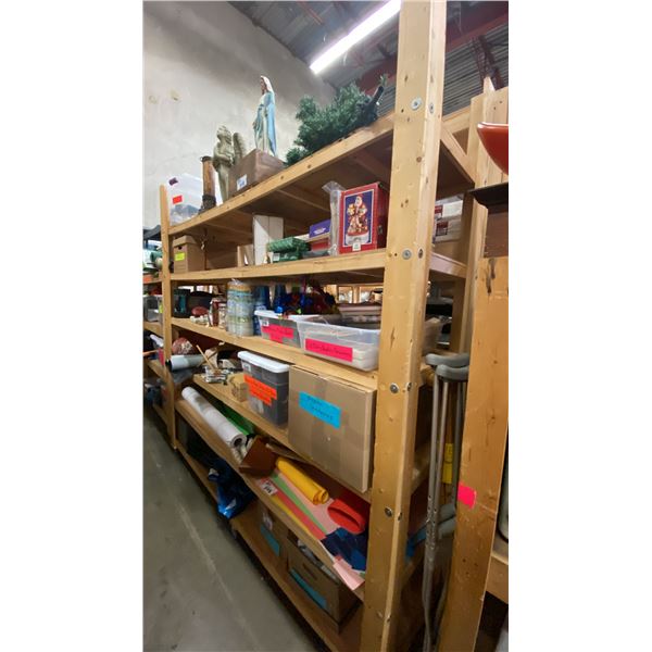 6 SHELVES OF ASSORTED ART SUPPLIES, PARTY SUPPLIES, DECORATIVE ITEMS AND MORE