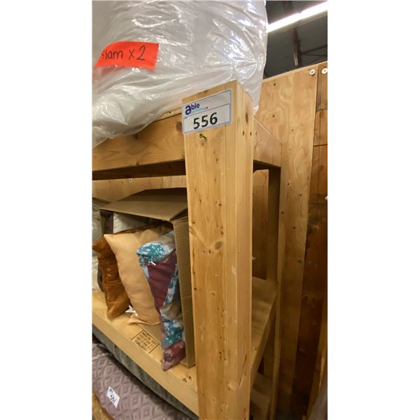 MOBILE WOODEN 4 TIER SHELVING UNIT - APPROX. 8FT X 2FT X 7FT HIGH *CONTENTS NOT INCLUDED*