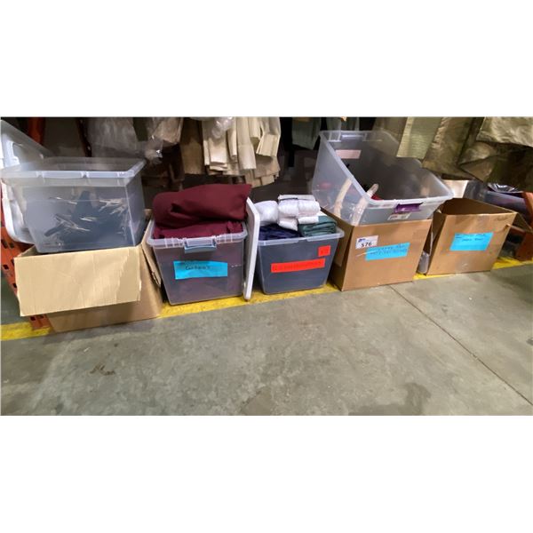 4 STORAGE BINS OF SKIRTING AND 1 BIN OF FOOTWEAR