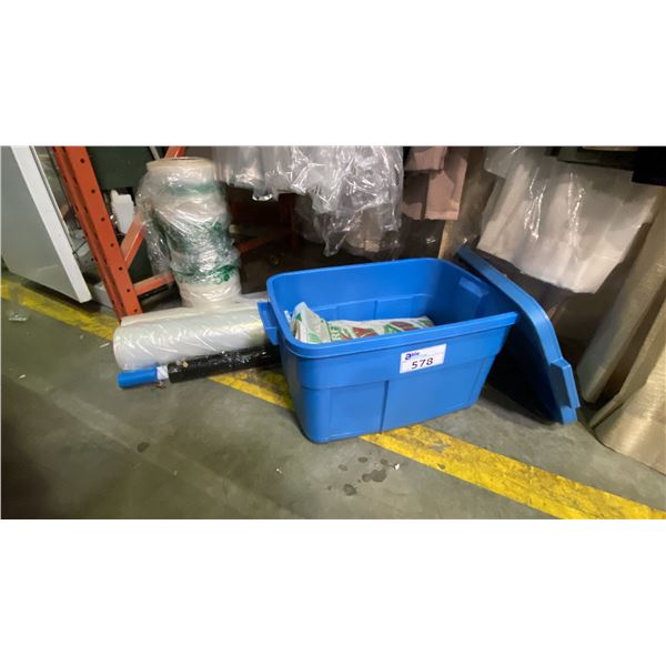 3 ROLLS OF ASSORTED POLY AND BAG OF SAND