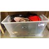 Image 1 : ONE PLASTIC STORAGE BIN OF ASSORTED PURSES