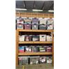 Image 1 : GROUP OF 25 PLASTIC STORAGE BINS FULL OF ASSORTED FABRIC MATERIAL AND 4 ROLLS OF FABRIC