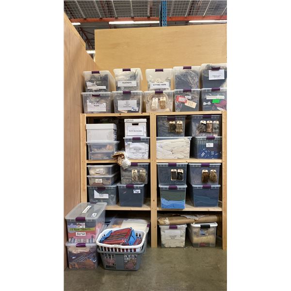GROUP OF APPROX. 38 STORAGE BINS FULL OF ASSORTED FAUX FUR & FABRIC MATERIAL