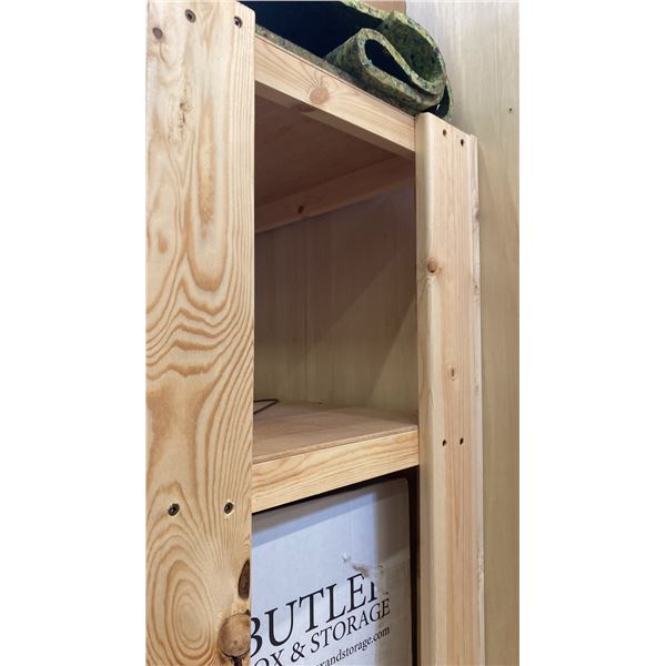 2 LARGE WOODEN SHELVING UNITS  - EACH MEASURES APPROX. 8FT X 2FT X 6FT HIGH