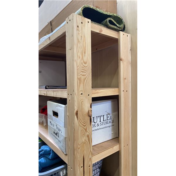2 LARGE WOODEN SHELVING UNITS  - EACH MEASURES APPROX. 8FT X 1 1/2FT X 6 1/2FT HIGH