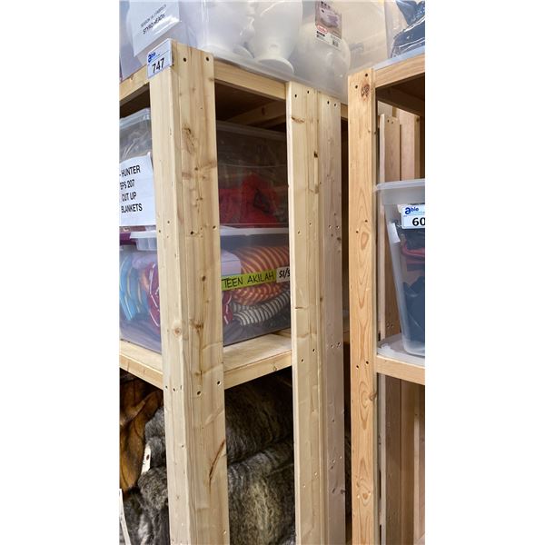 5 LARGE WOODEN SHELVING UNITS  - EACH MEASURES APPROX. 8FT X 1 1/2FT X 6 1/2FT HIGH