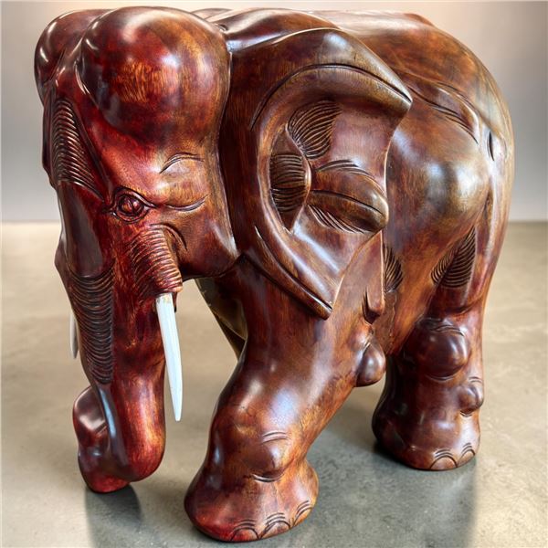 Large Rosewood Carved Elephant Carving South Asia Origin 21" Long X 12" Wide X 17.5" Tall