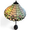 Image 5 : Tiffany-Style Floor Lamp Featuring a Green and Pink Stained Glass Shade W Dark Metal Base 62" Tall