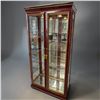 Image 1 : Red Veneer Ornate Empire Style Display Cabinet; Rope Trim, Mirrored, Glass Shelved, Lit & Mirror Top