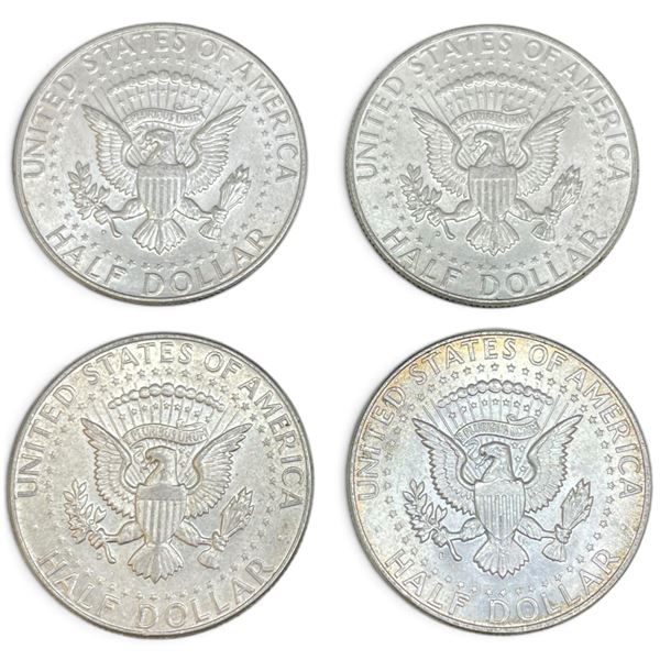 4 US 1964 "Kennedy" Silver Half Dollar Coins - 90% Silver - Circulated