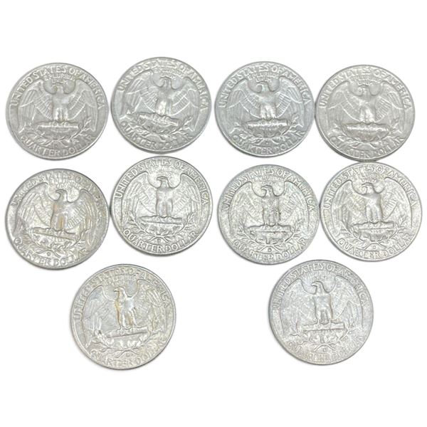 10 US 1960s "Washington" Silver Quarters - 90% Silver - 1964 and Earlier * Circulated