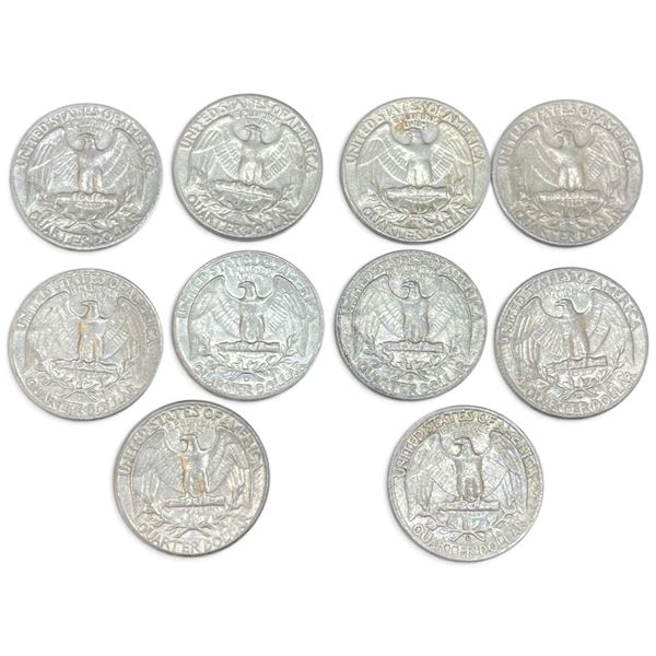 10 US 1960s "Washington" Silver Quarters - 90% Silver - 1964 and Earlier * Circulated