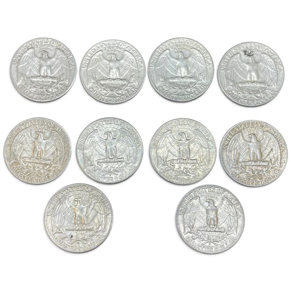 10 US 1960s "Washington" Silver Quarters - 90% Silver - 1964 and Earlier * Circulated