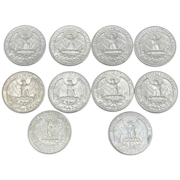 10 US 1960s "Washington" Silver Quarters - 90% Silver - 1964 and Earlier * Circulated