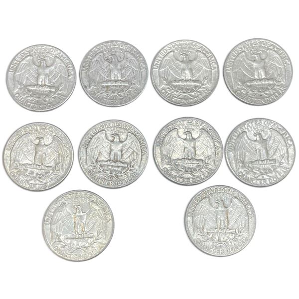 10 US 1960s "Washington" Silver Quarters - 90% Silver - 1964 and Earlier * Circulated