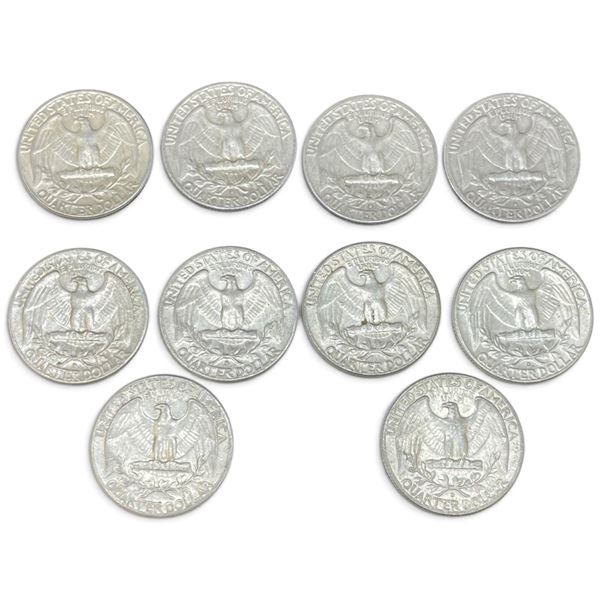 10 US 1960s "Washington" Silver Quarters - 90% Silver - 1964 and Earlier * Circulated