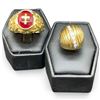 Image 1 : Two 18KT Gold Plated Rings - Ladies Domed Crystal Ring (size 4) and Man's Cross Embedded Ring (size 