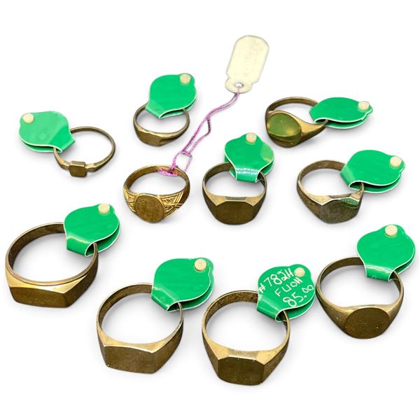 8 New Gold-Tone Alloy Signet Rings -  engravable faces * Stamped Alloy