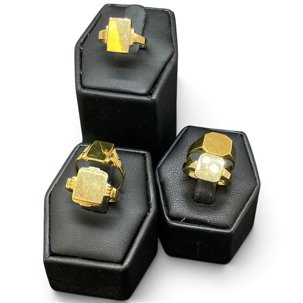 5 New Gold Plated Sterling Silver Signet Rings - 10KT Gold Plate (3 size 5.5 & 2 size 6) 9 x 10mm en