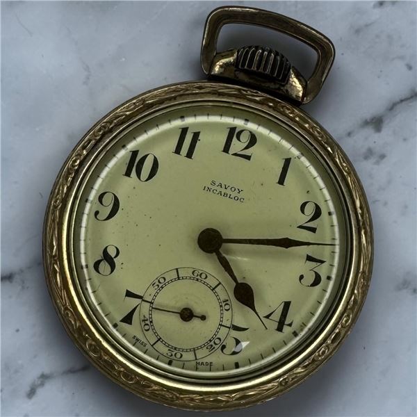 Vintage "Savoy Incabloc" Rolled Gold Plated Pocket Watch - Size 16s