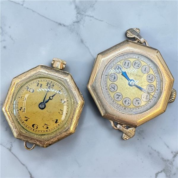 2 Vintage Gold Filled Nurses Watches - Swiss Movements (Blue Bird & Unnamed 25mm cases)