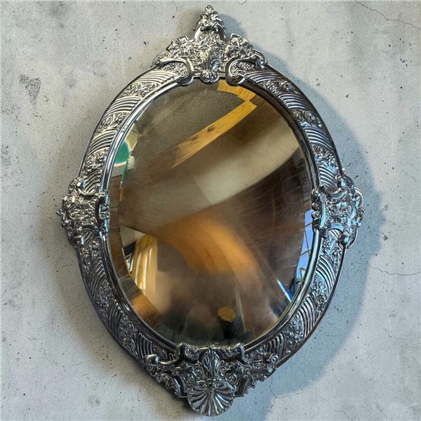 Sterling Silver Mirror J.D&S Sheffield 1896, Beveled Glass, Wood Back, 27×20"