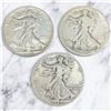 Image 2 : 3 US 1940s "Walking Liberty" Silver Half Dollar Coins - 90% Silver - (1942, 1945, & 1 date worn off)