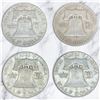 Image 1 : 4 US 1951 "Franklin" Silver Half Dollar Coins - 90% Silver * Circulated
