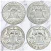 Image 1 : 4 US 1950s "Franklin" Silver Half Dollar Coins - 90% Silver - (1951, 2 x 1952 & 1 x 1954) * Circulat