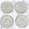 Image 1 : 4 US 1950s "Franklin" Silver Half Dollar Coins - 90% Silver - (1954, 1958 & 2 x 1959) * Circulated