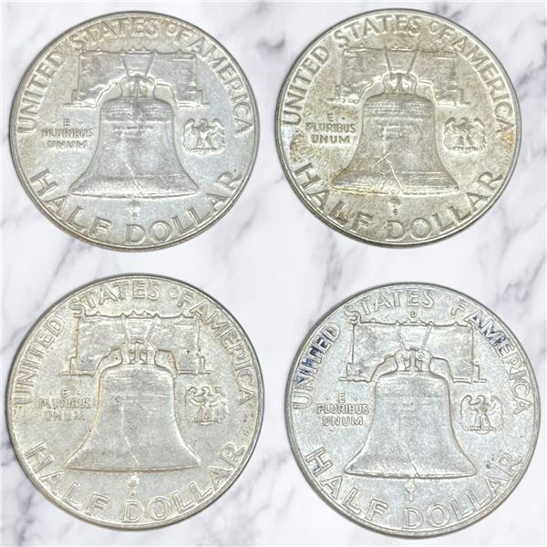 4 US 1960s Franklin Silver Half Dollar Coins - 90% Silver (2 x 1963, 1 x 1961, & 1 x 1960) *Circulat