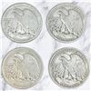 Image 1 : 4 US 1940s "Walking Liberty" Silver Half Dollar Coins - 90% Silver - (1942, 2 x 1943, & 1946) * Circ